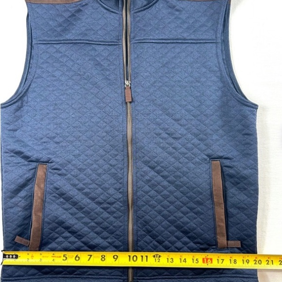 Men's Cremieux Classics Navy Quilted Vest with Brown Trim - Picture 9 of 10